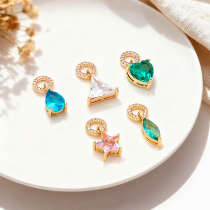 4pcs CZ Pave Gold Geometric Charms, Gold Plated Brass Crystal Charms, Diy Jewelry Making Supplies (GB-3850)