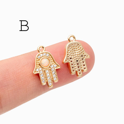 4pcs CZ Pave Gold Hamsa Hand Charm, Evil Eye Earring Charm, Jewelry Making, Diy Material, Jewelry Supplies (GB-3923)