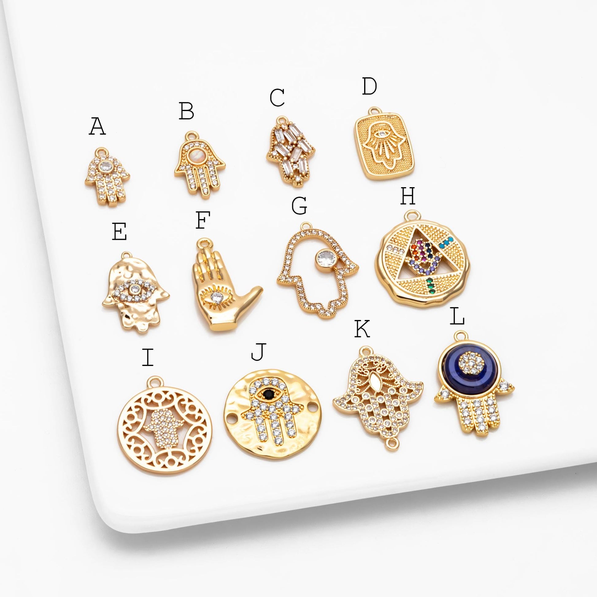 4pcs CZ Pave Gold Hamsa Hand Charm, Evil Eye Earring Charm, Jewelry Making, Diy Material, Jewelry Supplies (GB-3923)