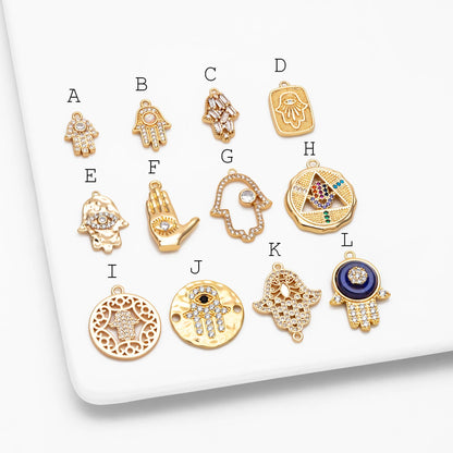 4pcs CZ Pave Gold Hamsa Hand Charm, Evil Eye Earring Charm, Jewelry Making, Diy Material, Jewelry Supplies (GB-3923)