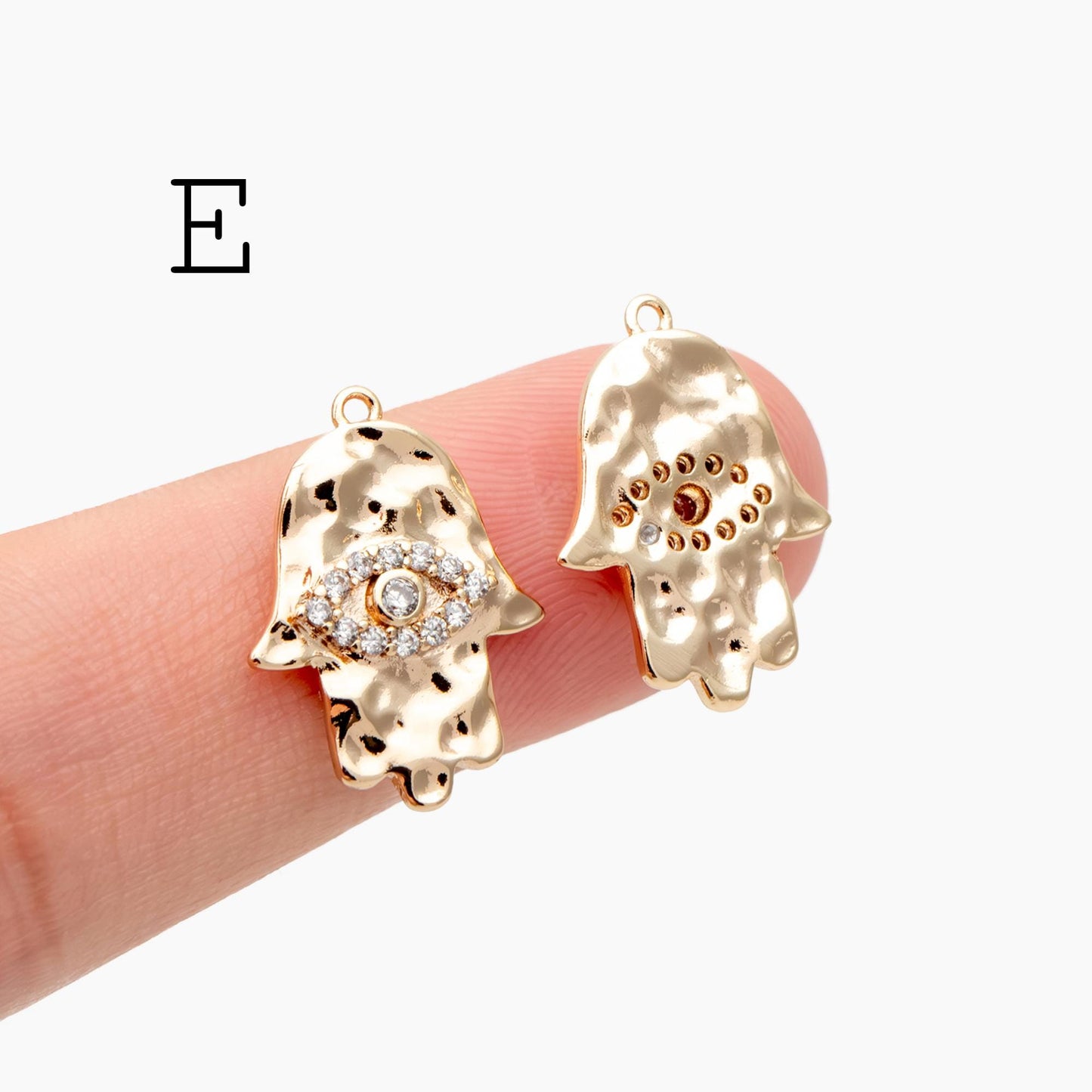 4pcs CZ Pave Gold Hamsa Hand Charm, Evil Eye Earring Charm, Jewelry Making, Diy Material, Jewelry Supplies (GB-3923)