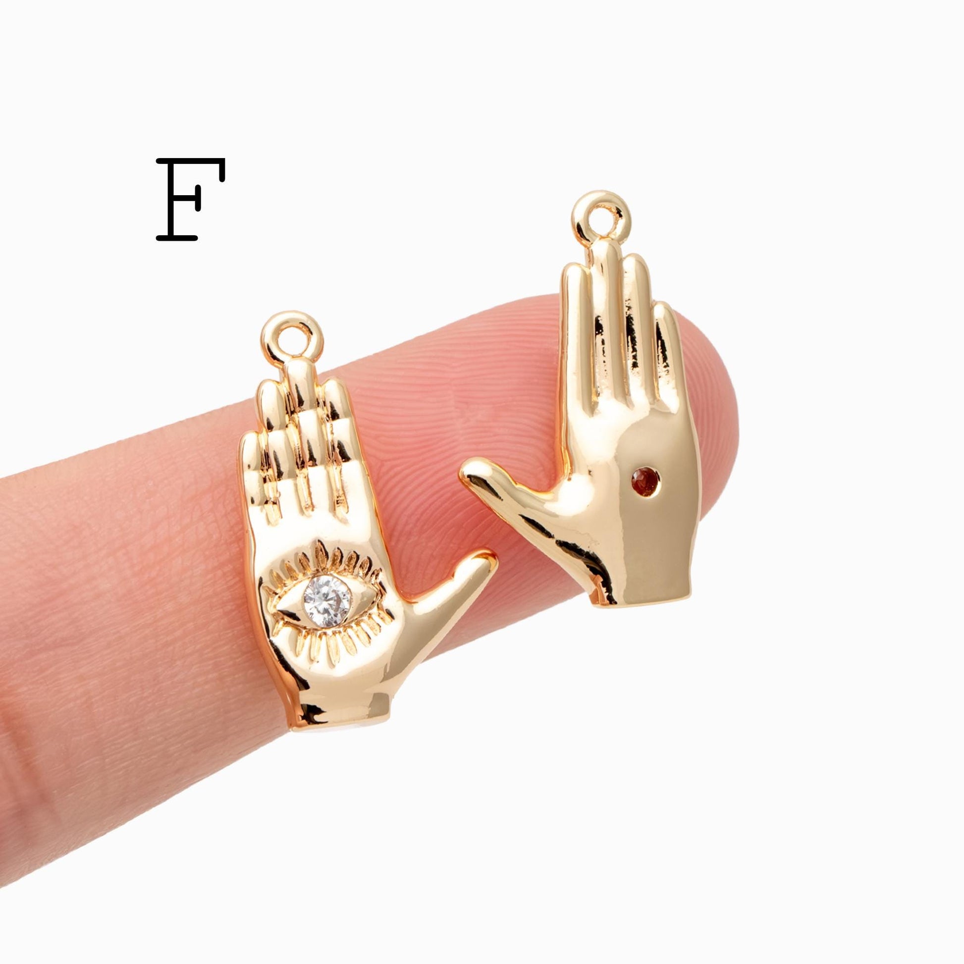 4pcs CZ Pave Gold Hamsa Hand Charm, Evil Eye Earring Charm, Jewelry Making, Diy Material, Jewelry Supplies (GB-3923)