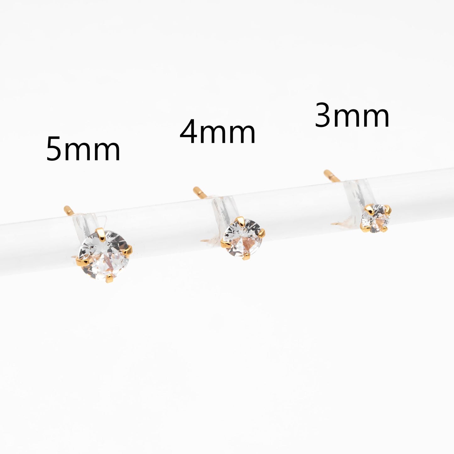 10pcs Micro Pave CZ Round Ear Posts, Real Gold Plated Brass Geometric Earring Studs (#GB-4699)