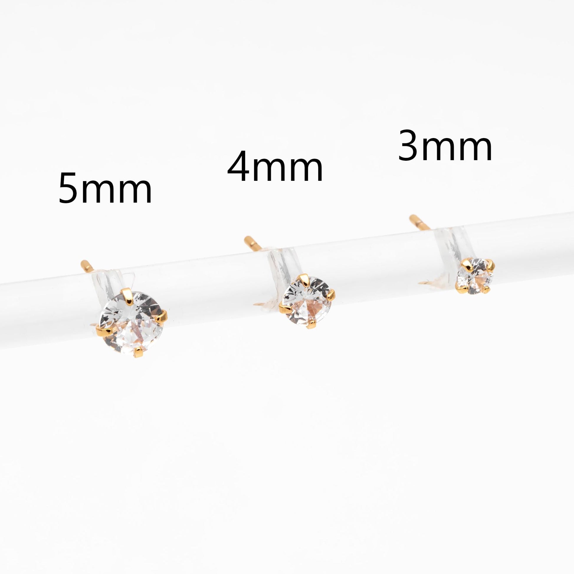 10pcs Micro Pave CZ Round Ear Posts, Real Gold Plated Brass Geometric Earring Studs (#GB-4699)