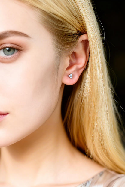 10pcs Faux Pearl Pave Gold/ Silver Tone Flower Earrings, Gold/ Rhodium Plated Brass Tiny Stud Earring (#GB-4593)