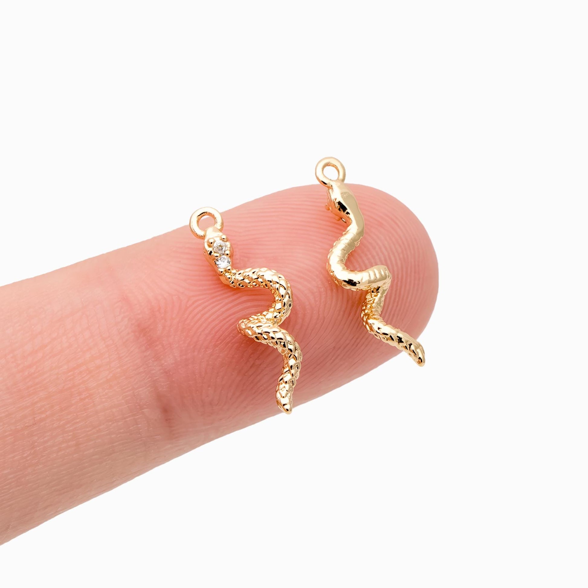 4pcs CZ Pave Snake Charm, 18K Gold Plated Brass, Snake Necklace, Snake Jewelry Snake Pendant (GB-2756-A)