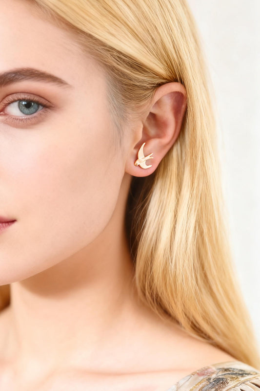 10pcs Gold Brushed Swallow Earrings 14x14mm, 18K Real Gold Plated Brass Bird Stud Earrings (GB-4620)