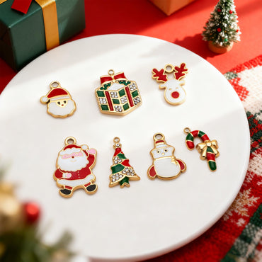 4pcs Enamel Christmas Charms, PVD Gold Stainless Steel, Jewelry Making Supply (GB-4700)