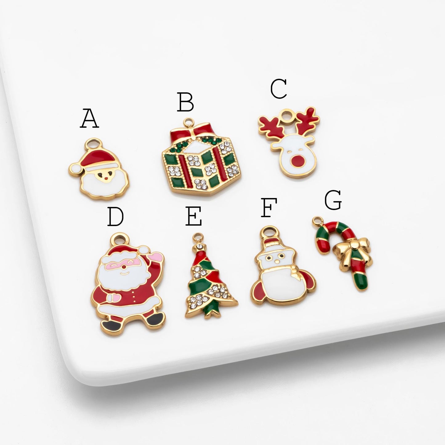 4pcs Enamel Christmas Charms, PVD Gold Stainless Steel, Jewelry Making Supply (GB-4700)