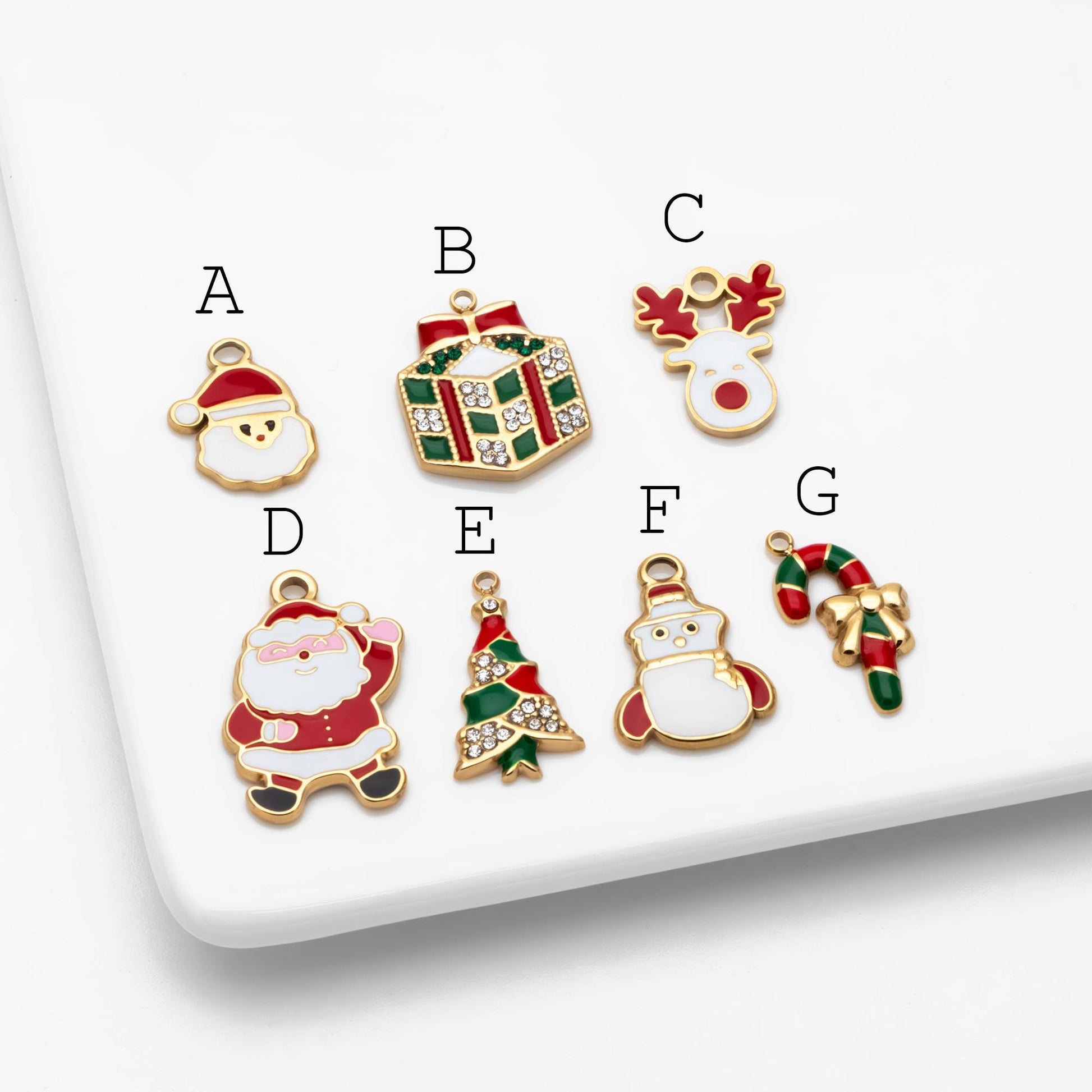 4pcs Enamel Christmas Charms, PVD Gold Stainless Steel, Jewelry Making Supply (GB-4700)