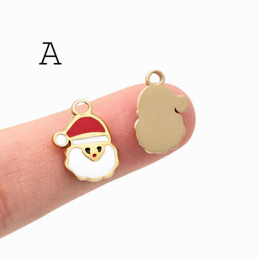 4pcs Enamel Christmas Charms, PVD Gold Stainless Steel, Jewelry Making Supply (GB-4700)