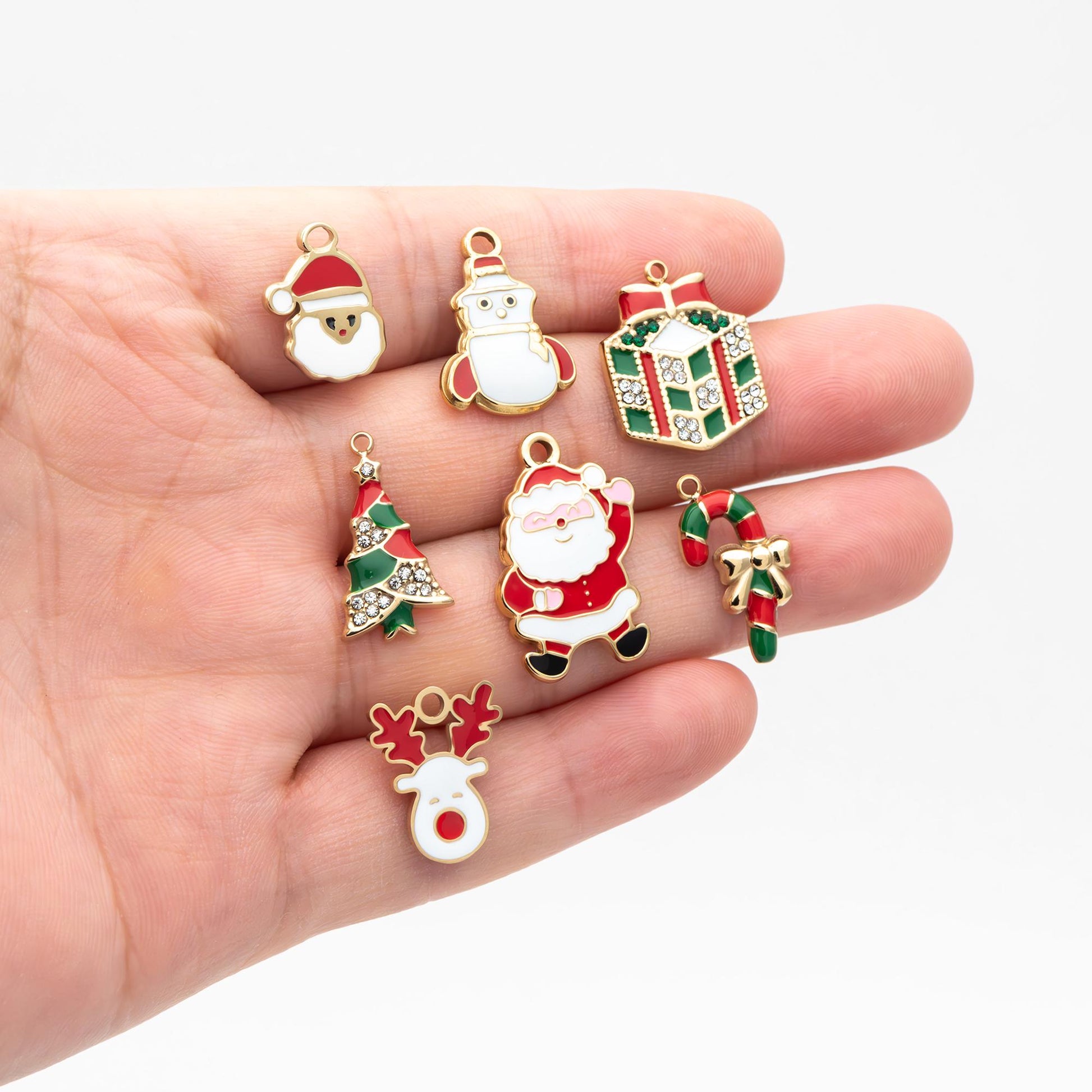 4pcs Enamel Christmas Charms, PVD Gold Stainless Steel, Jewelry Making Supply (GB-4700)