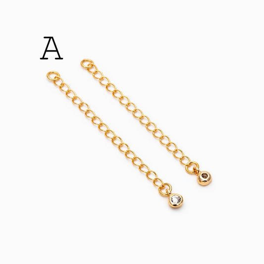 4pcs Gold/ Silver Tone Lobster Claw Clasps with Extender Chain , Gold/ Rhodium plated Brass, Necklace Bracelet Extension Chain (GB-4711)