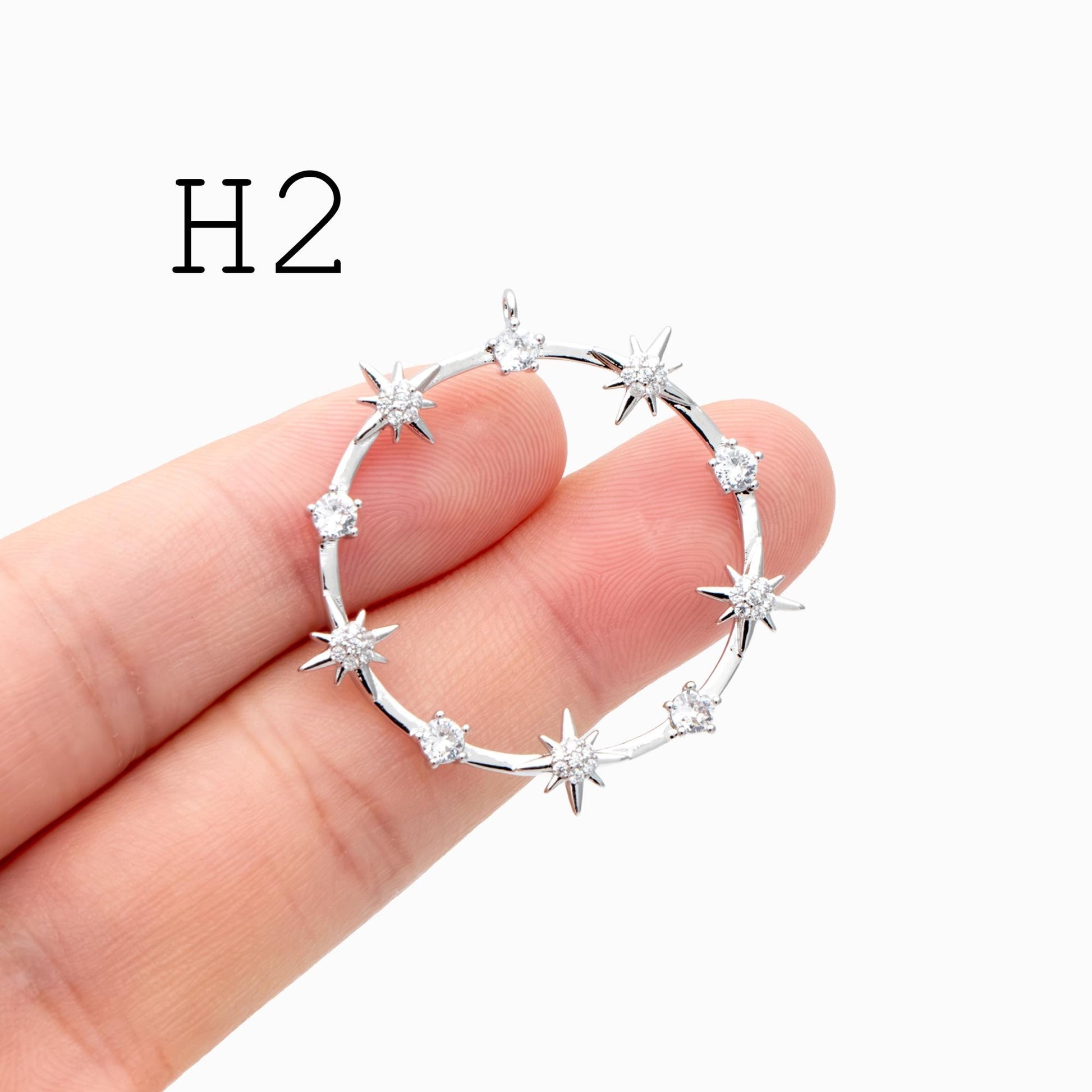 4pcs Gold/ Silver North Star Charms , Gold/ Rhodium plated Brass, CZ Pave Star Pendants (GB-1048)