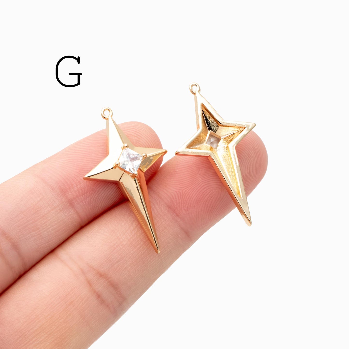4pcs Gold/ Silver North Star Charms , Gold/ Rhodium plated Brass, CZ Pave Star Pendants (GB-1048)