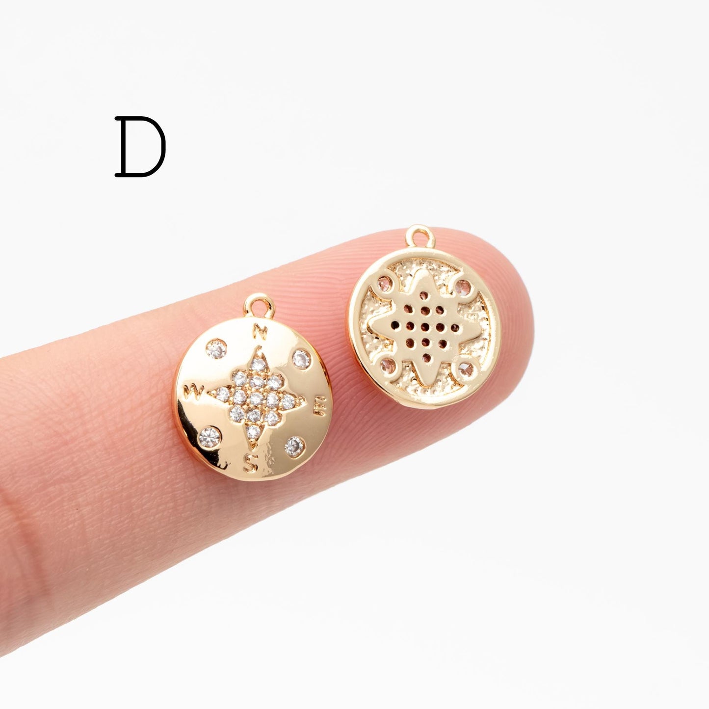 4pcs Gold/ Silver North Star Charms , Gold/ Rhodium plated Brass, CZ Pave Star Pendants (GB-1048)