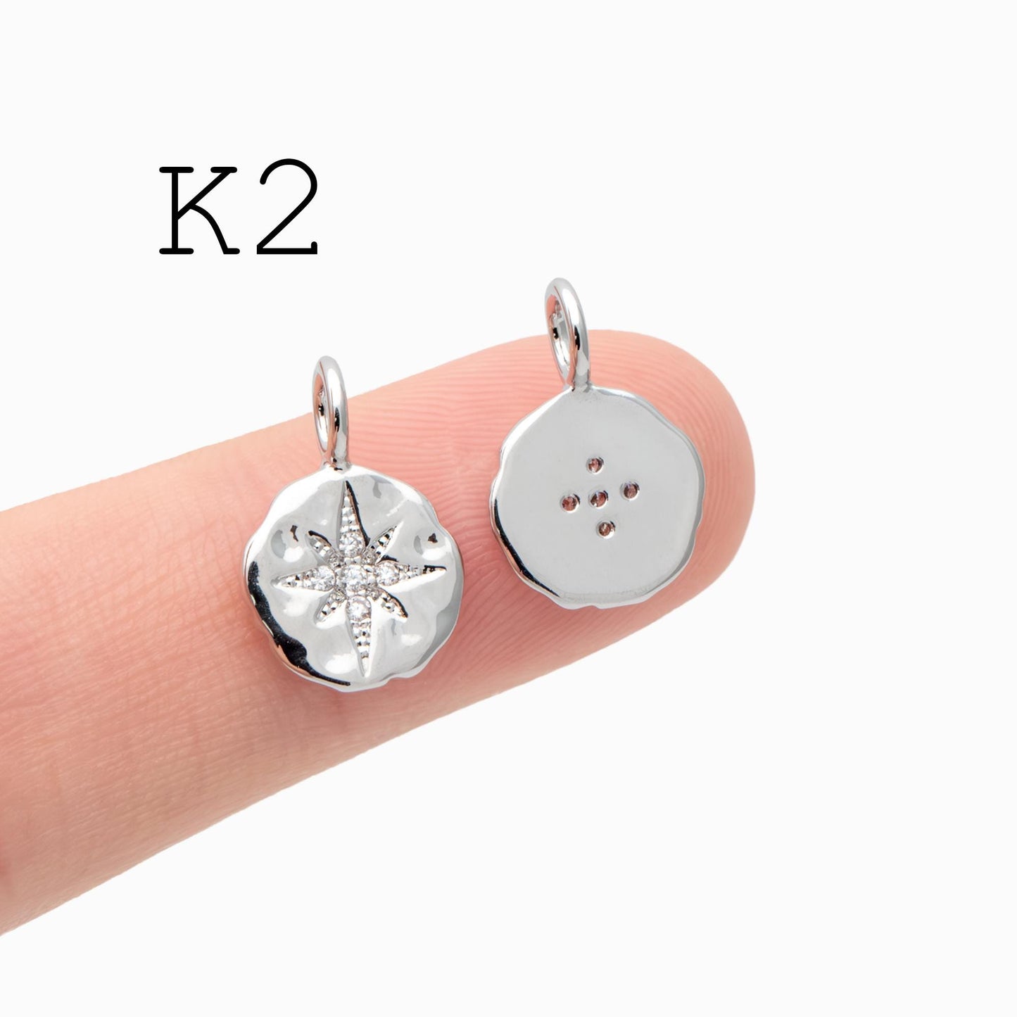 4pcs Gold/ Silver North Star Charms , Gold/ Rhodium plated Brass, CZ Pave Star Pendants (GB-1048)