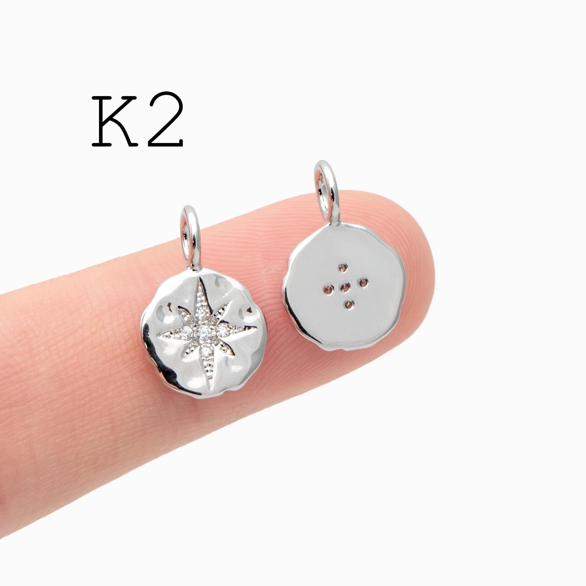 4pcs Gold/ Silver North Star Charms , Gold/ Rhodium plated Brass, CZ Pave Star Pendants (GB-1048)