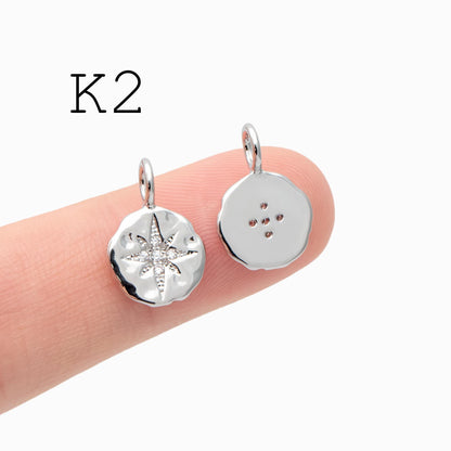 4pcs Gold/ Silver North Star Charms , Gold/ Rhodium plated Brass, CZ Pave Star Pendants (GB-1048)