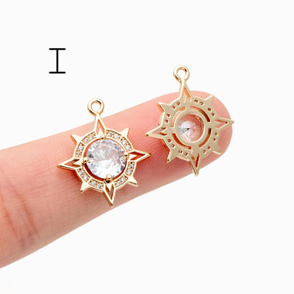 4pcs Gold/ Silver North Star Charms , Gold/ Rhodium plated Brass, CZ Pave Star Pendants (GB-1048)