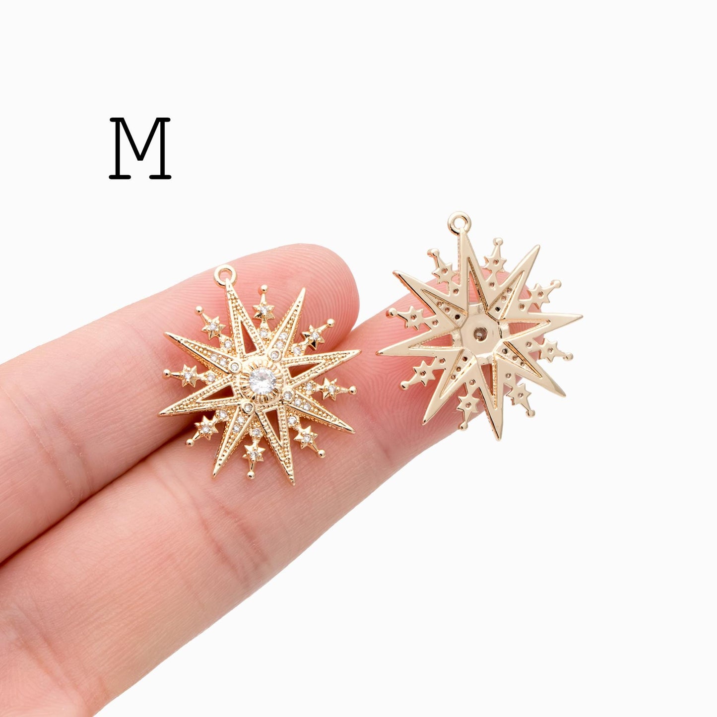 4pcs Gold/ Silver North Star Charms , Gold/ Rhodium plated Brass, CZ Pave Star Pendants (GB-1048)