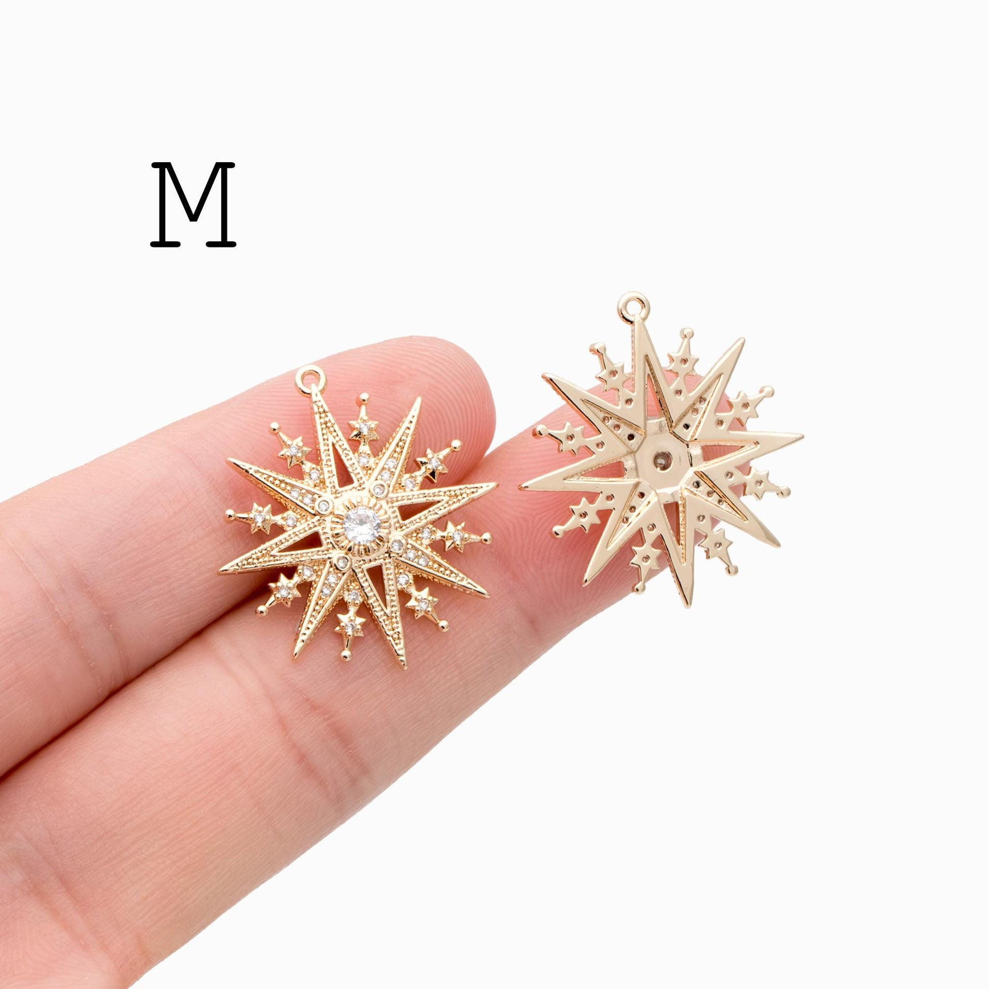 4pcs Gold/ Silver North Star Charms , Gold/ Rhodium plated Brass, CZ Pave Star Pendants (GB-1048)