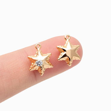 4pcs CZ pave Star Charms 13x10mm, Gold Star Pendants for Necklace/ Earrings, Jewelry Making Supplies (GB-1048-E)
