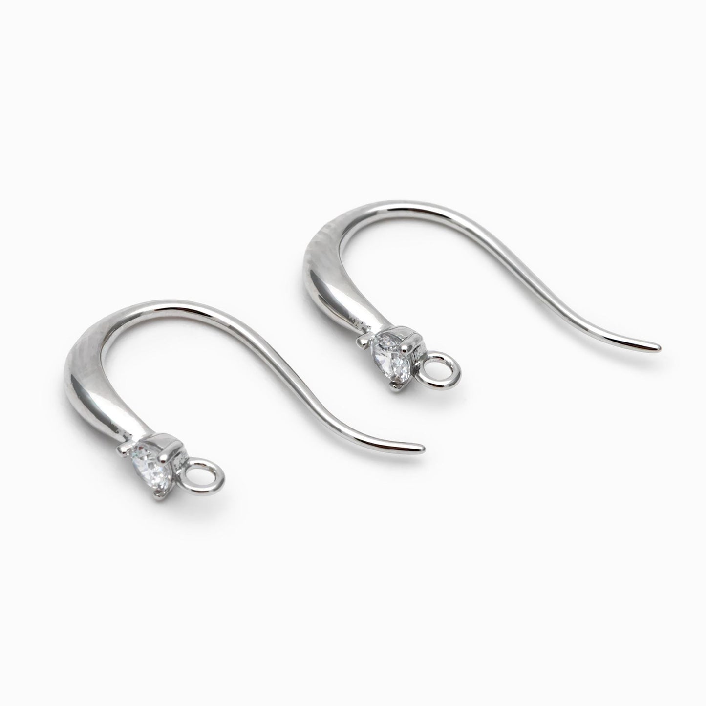 10pcs CZ Pave Gold/ Silver Earring Hooks, 18K Gold/ Rhodium Plated Brass Earwires, Craft Earring Components (GB-2974)