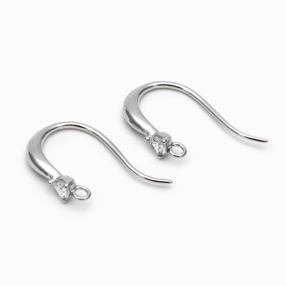 10pcs CZ Pave Gold/ Silver Earring Hooks, 18K Gold/ Rhodium Plated Brass Earwires, Craft Earring Components (GB-317-B)
