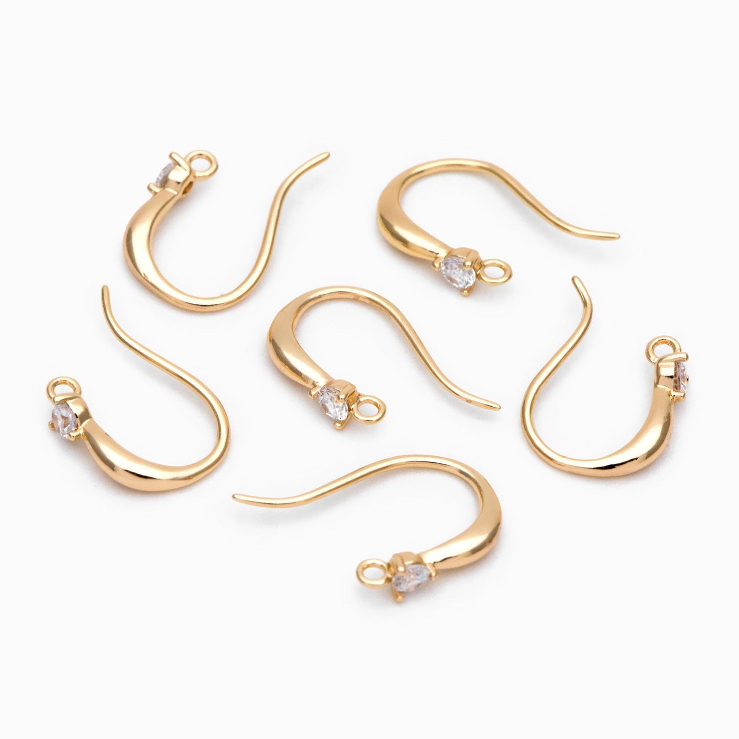 10pcs CZ Pave Gold/ Silver Earring Hooks, 18K Gold/ Rhodium Plated Brass Earwires, Craft Earring Components (GB-2974)