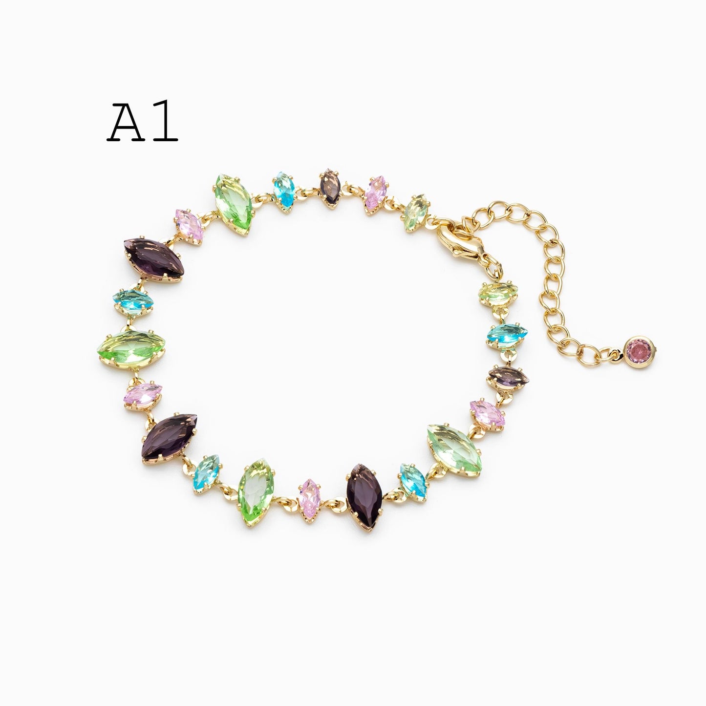 Rainbow Rhinestone Bracelet, Crystal Beaded Tennis Bracelets, Gold/ Rhodium plated Adjustable Bracelet (GB-4696)