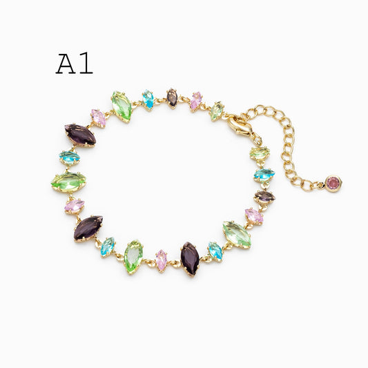 Rainbow Rhinestone Bracelet, Crystal Beaded Tennis Bracelets, Gold/ Rhodium plated Adjustable Bracelet (GB-4696)