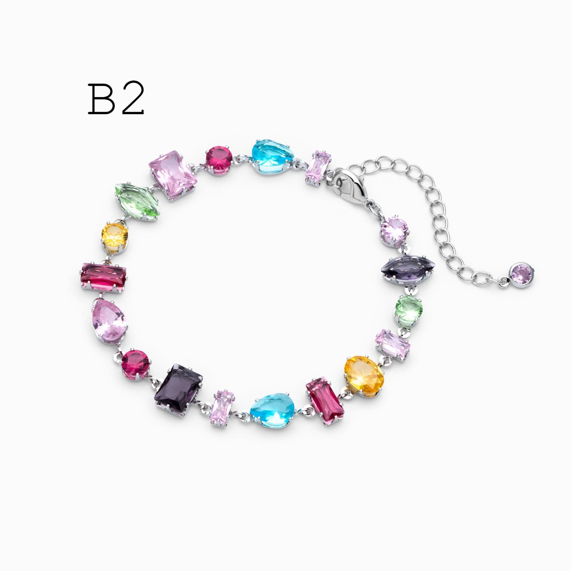 Rainbow Rhinestone Bracelet, Crystal Beaded Tennis Bracelets, Gold/ Rhodium plated Adjustable Bracelet (GB-4696)