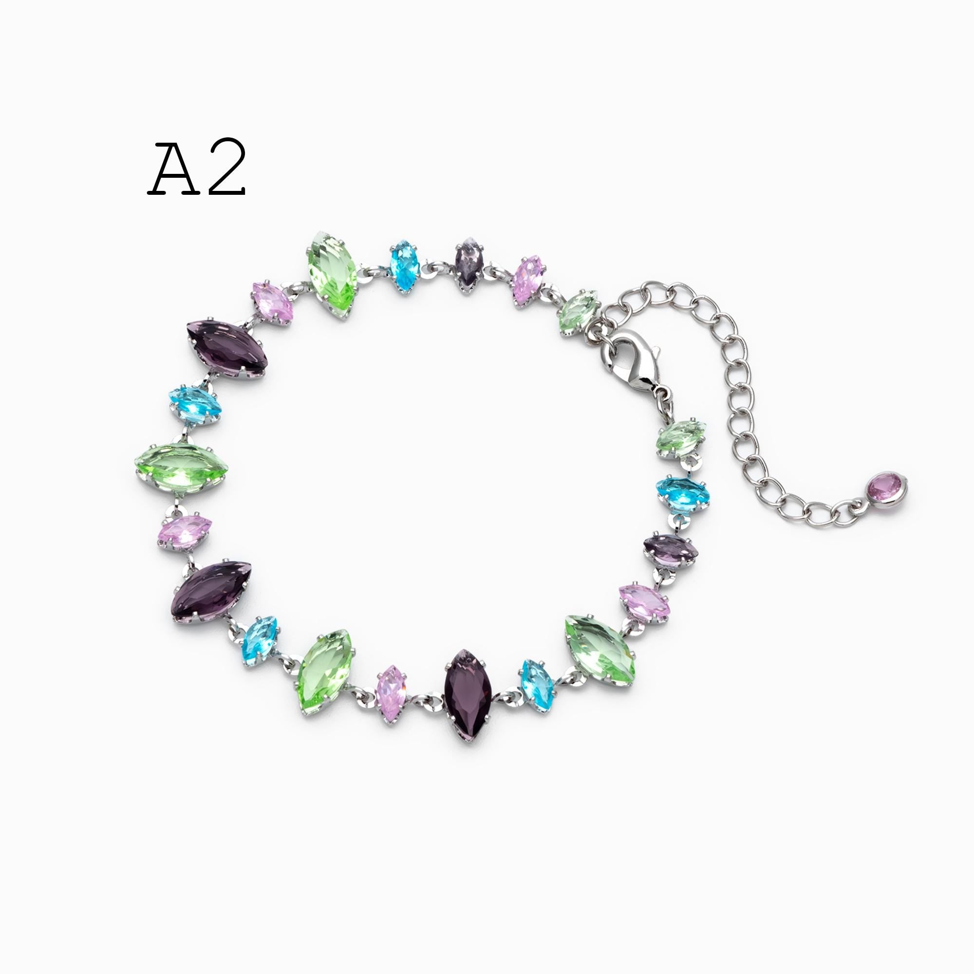 Rainbow Rhinestone Bracelet, Crystal Beaded Tennis Bracelets, Gold/ Rhodium plated Adjustable Bracelet (GB-4696)