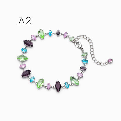 Rainbow Rhinestone Bracelet, Crystal Beaded Tennis Bracelets, Gold/ Rhodium plated Adjustable Bracelet (GB-4696)