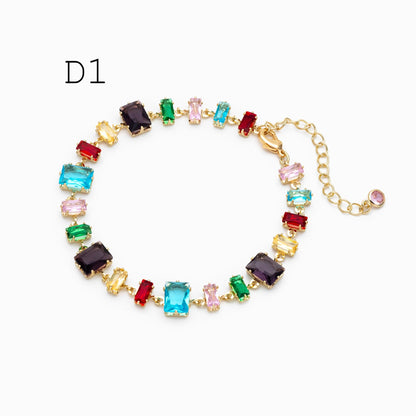 Rainbow Rhinestone Bracelet, Crystal Beaded Tennis Bracelets, Gold/ Rhodium plated Adjustable Bracelet (GB-4696)