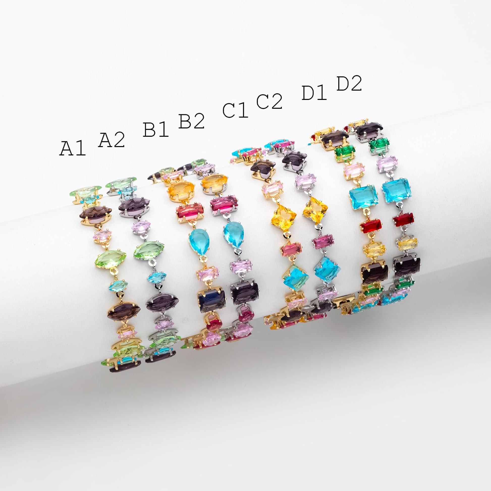 Rainbow Rhinestone Bracelet, Crystal Beaded Tennis Bracelets, Gold/ Rhodium plated Adjustable Bracelet (GB-4696)