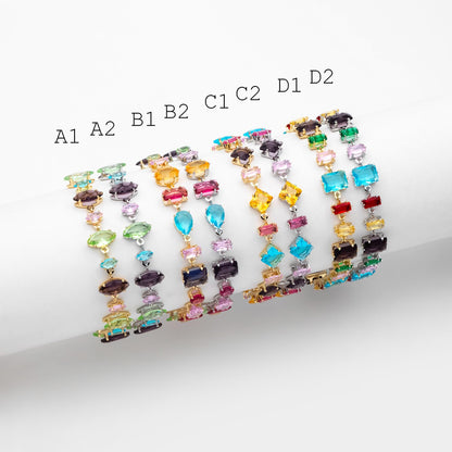 Rainbow Rhinestone Bracelet, Crystal Beaded Tennis Bracelets, Gold/ Rhodium plated Adjustable Bracelet (GB-4696)