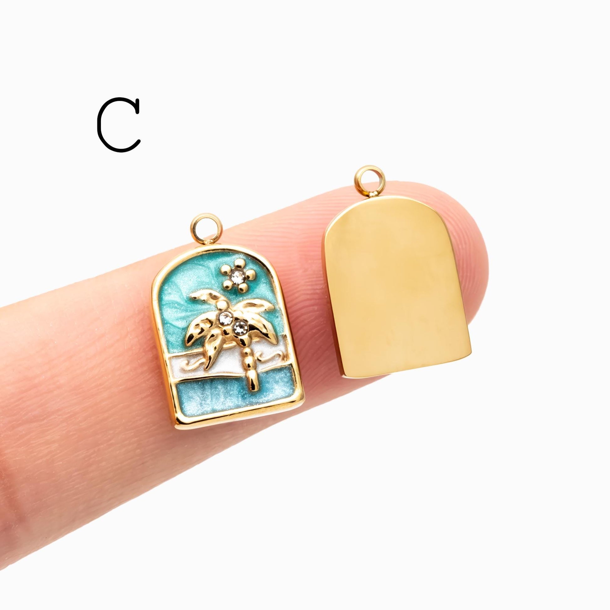 4pcs Enamel Beach Style Charms, PVD Gold Stainless Steel, Jewelry Making Supply (GB-4701)