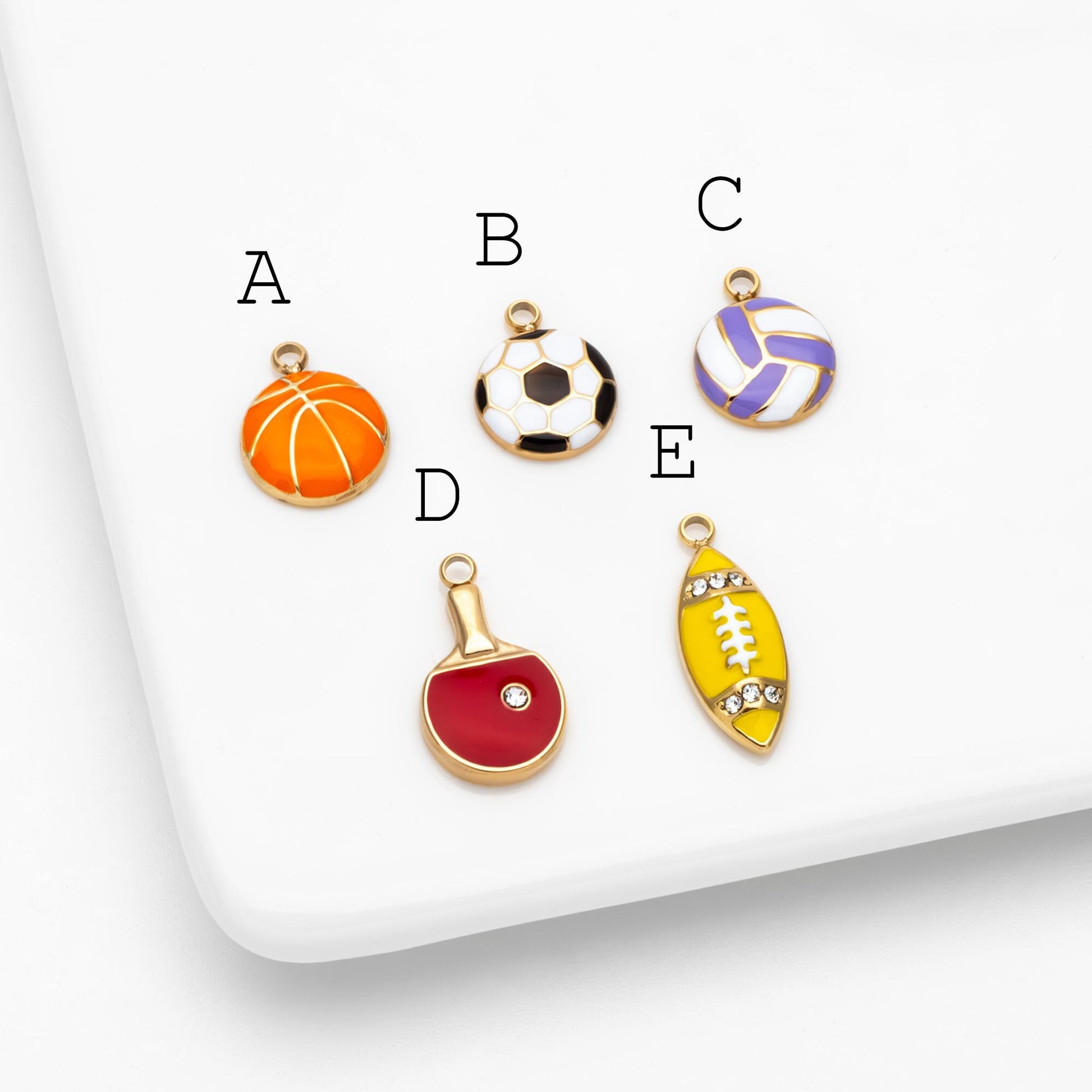 4pcs Enamel Sports Charms, PVD Gold Stainless Steel, Jewelry Making Supply (GB-4702)