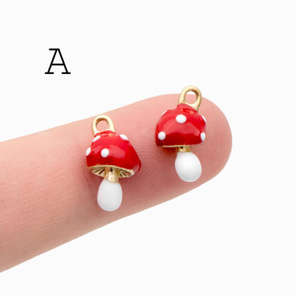 4pcs Enamel Mushroom Charms, PVD Gold Stainless Steel, Jewelry Making Supply (GB-4703)