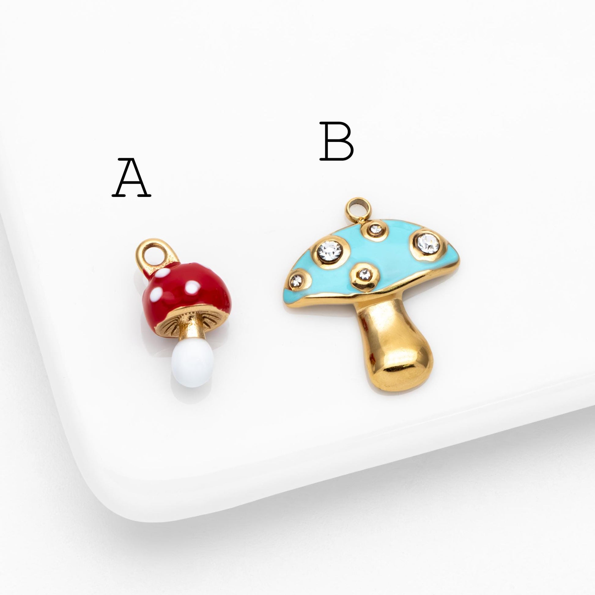 4pcs Enamel Mushroom Charms, PVD Gold Stainless Steel, Jewelry Making Supply (GB-4703)