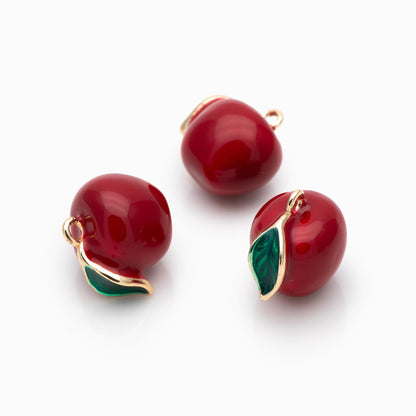 4pcs Gold Enamel Red Fruit Charms, Real Gold plated Brass, Christmas Earring Charms (GB-4706)