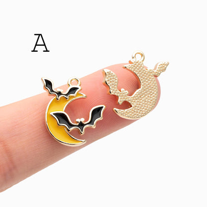 4pcs Enamel Halloween Charms, Gold plated Alloy, Jewelry Making Supply (GB-4708)