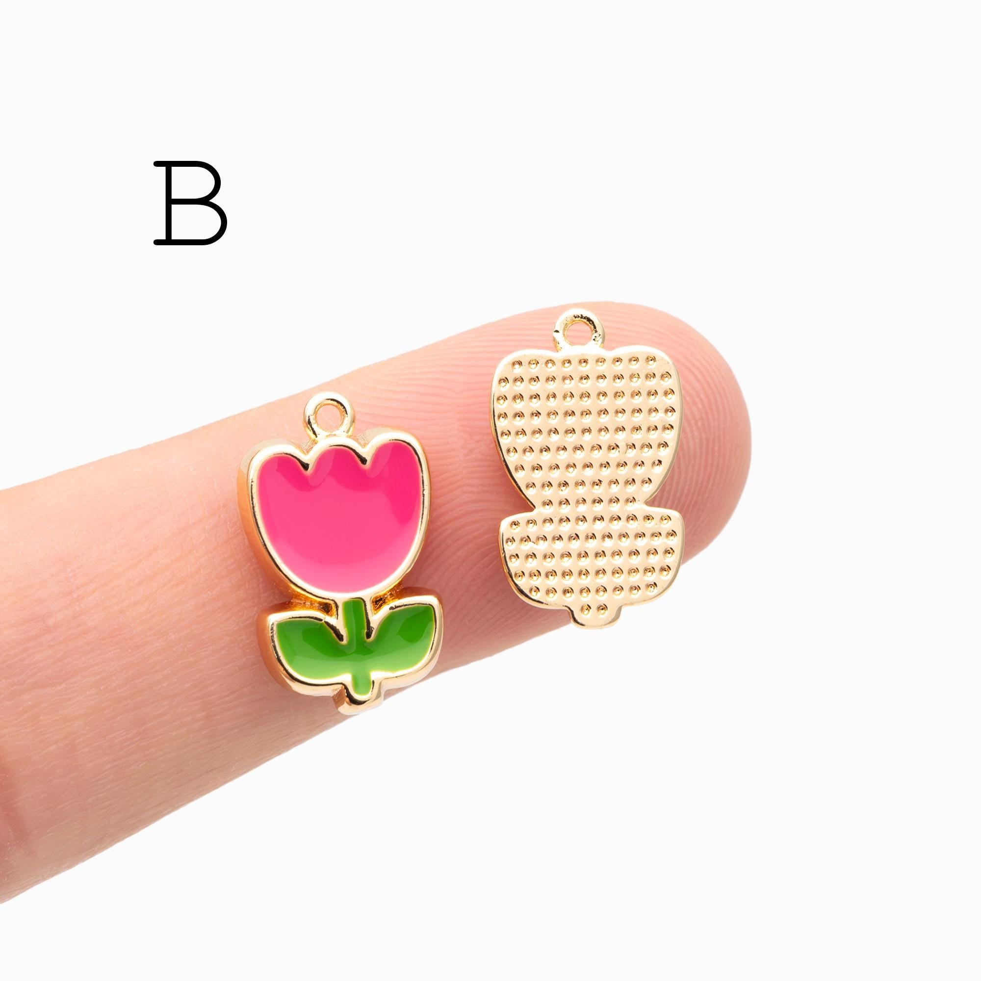 10pcs Gold Enamel Flower Charms, Gold plated Alloy, Floral Earring Pendants (GB-4709)