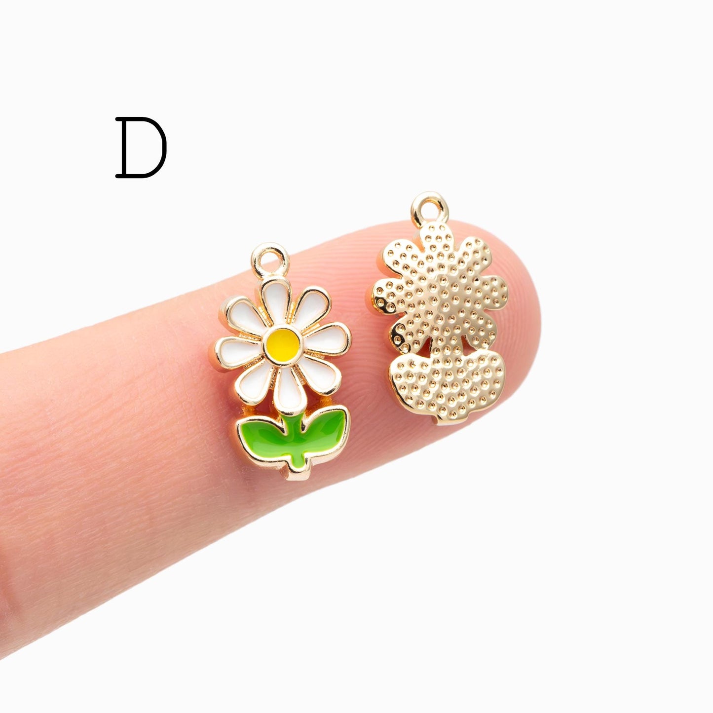 10pcs Gold Enamel Flower Charms, Gold plated Alloy, Floral Earring Pendants (GB-4709)