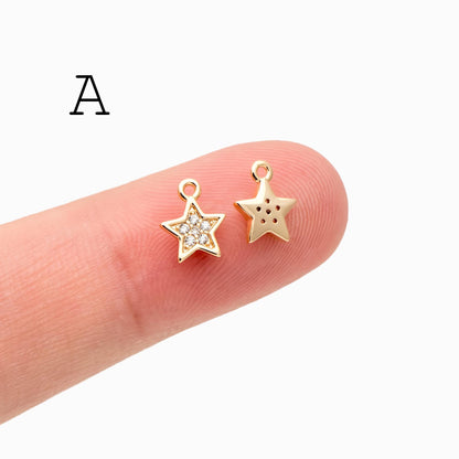 10pcs Gold/ Silver Tone Zircon Star Charms , Real Gold/ Rhodium plated Brass, Lead Nickel Free (GB-162)