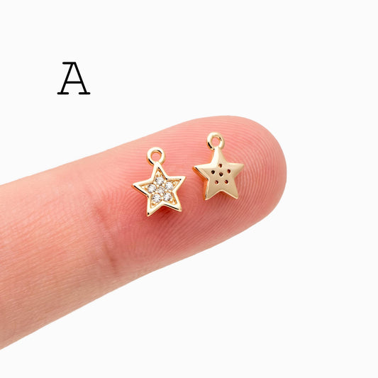 10pcs Gold/ Silver Tone Zircon Star Charms , Real Gold/ Rhodium plated Brass, Lead Nickel Free (GB-162)