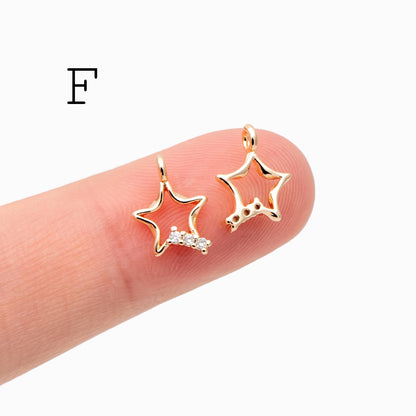 10pcs Gold/ Silver Tone Zircon Star Charms , Real Gold/ Rhodium plated Brass, Lead Nickel Free (GB-162)