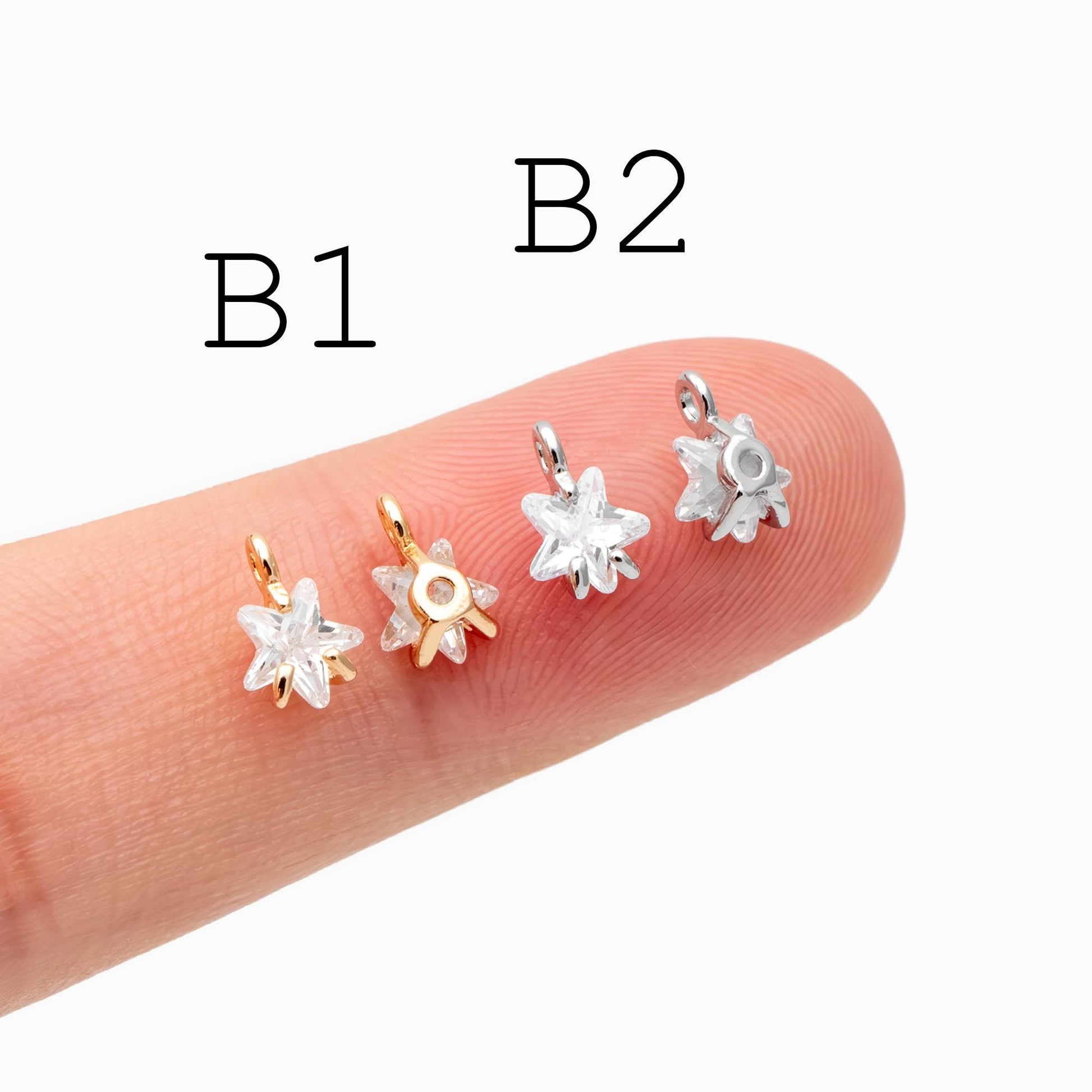 10pcs Gold/ Silver Tone Zircon Star Charms , Real Gold/ Rhodium plated Brass, Lead Nickel Free (GB-162)